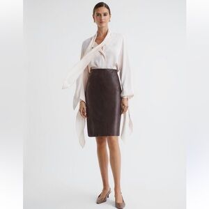 VINTAGE VS2 Genuine LEATHER HIGH RISE MIDI SKIRT IN Brown